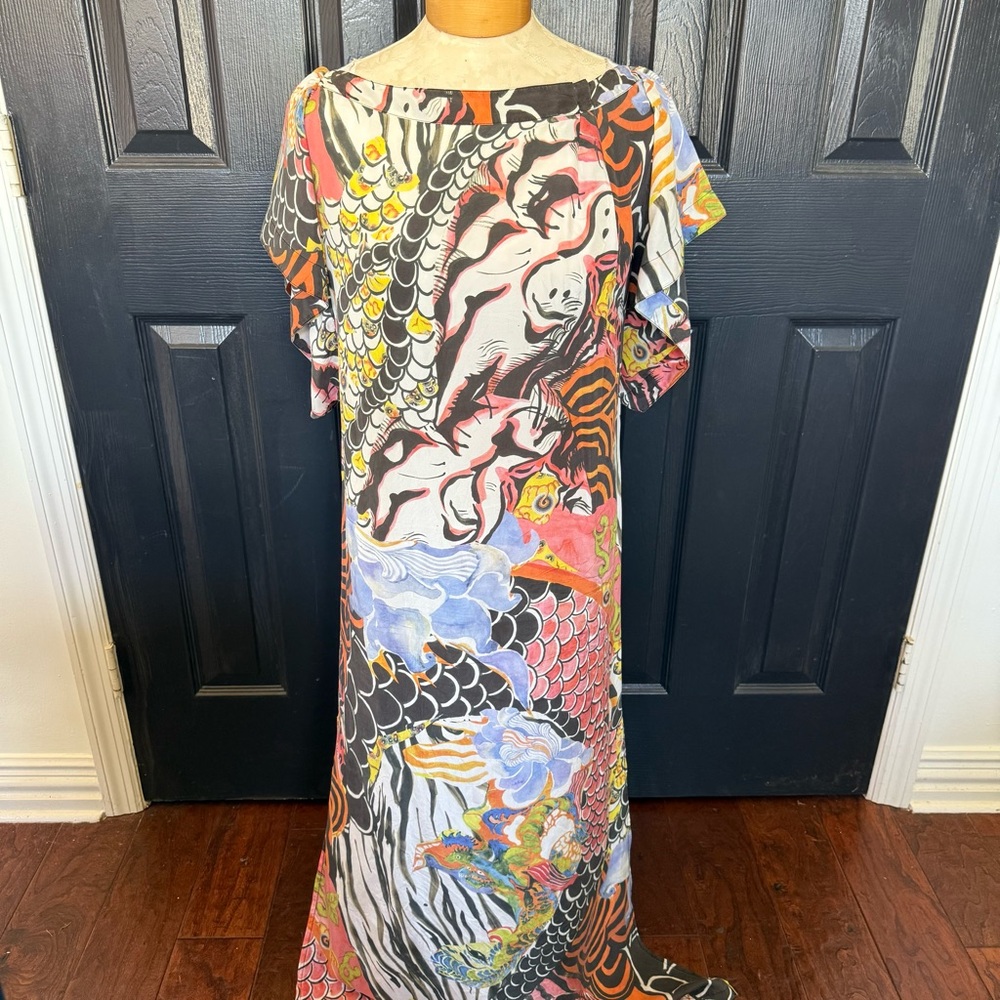 Alberta Ferretti Multicolor Printed Long Sleeve Dress